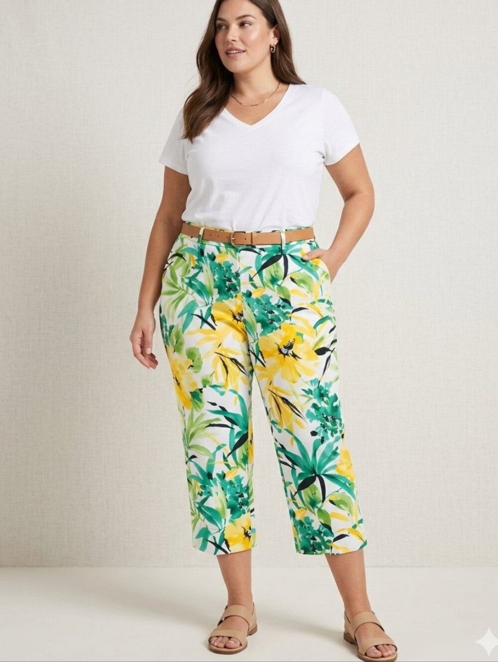 Jones New York Sport Tropical Floral Cropped Capri Pants Plus Size 16